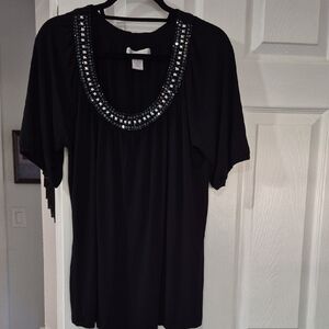 Design History Black Top with Embellished Neckline- SIZE 1X